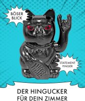 Angry Cat Winkekatze 15cm Metallic Rock Schwarz