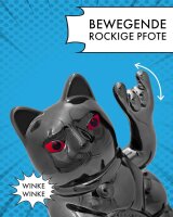 Angry Cat Winkekatze 15cm Metallic Rock Schwarz