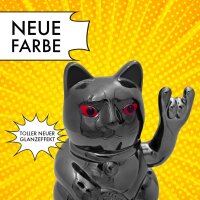 Angry Cat Winkekatze 15cm Metallic Rock Schwarz
